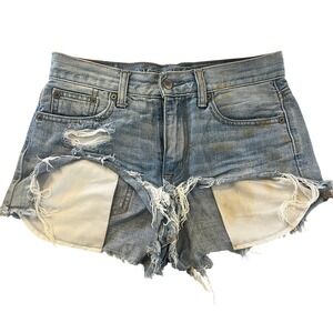 American Eagle Festival Denim‎ Shorts Distressed Rips Frayed Hem Light Wash